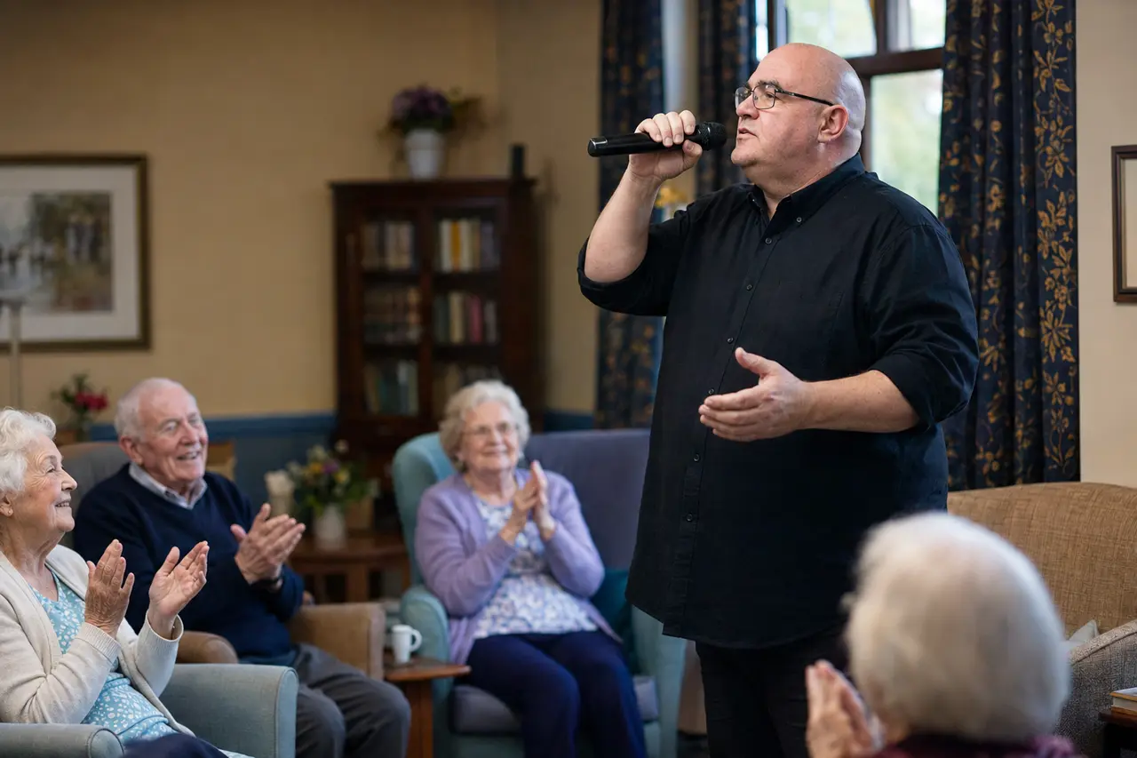 Live singer entertaining care home residents